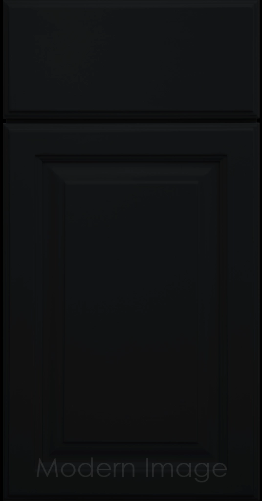 Hampton kitchen cabinets featuring raised panel doors and flat slab drawer fronts in a Black color.